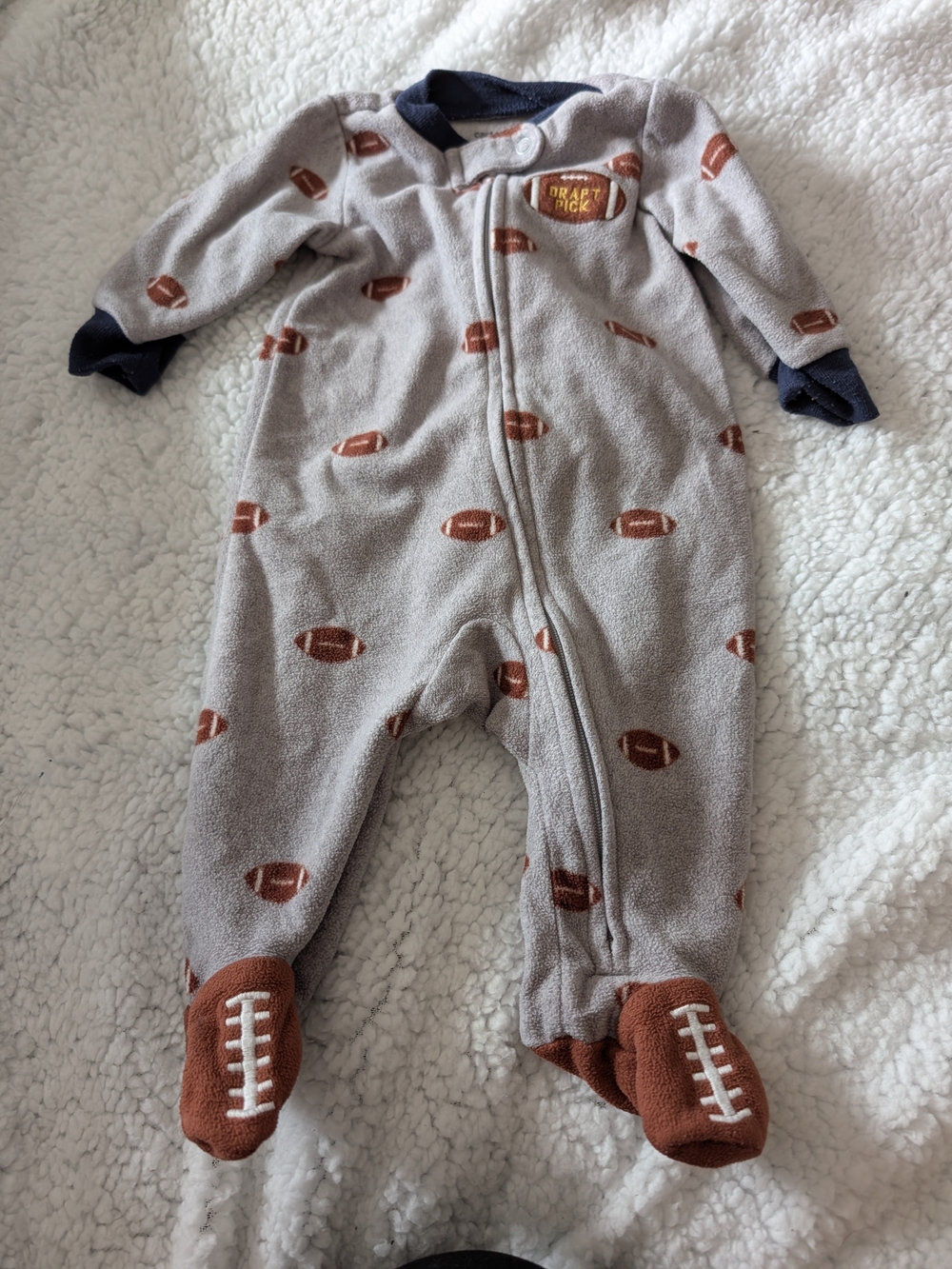 Carter's Gray Football Print Fleece Footed One-Piece